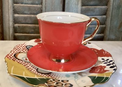 Red Cup and Saucer with gold trim  LyndalT $79.95