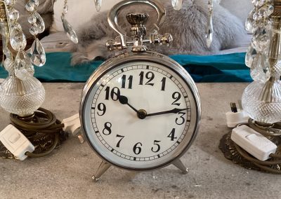 Nickel Bedside Clock on Legs $89.95