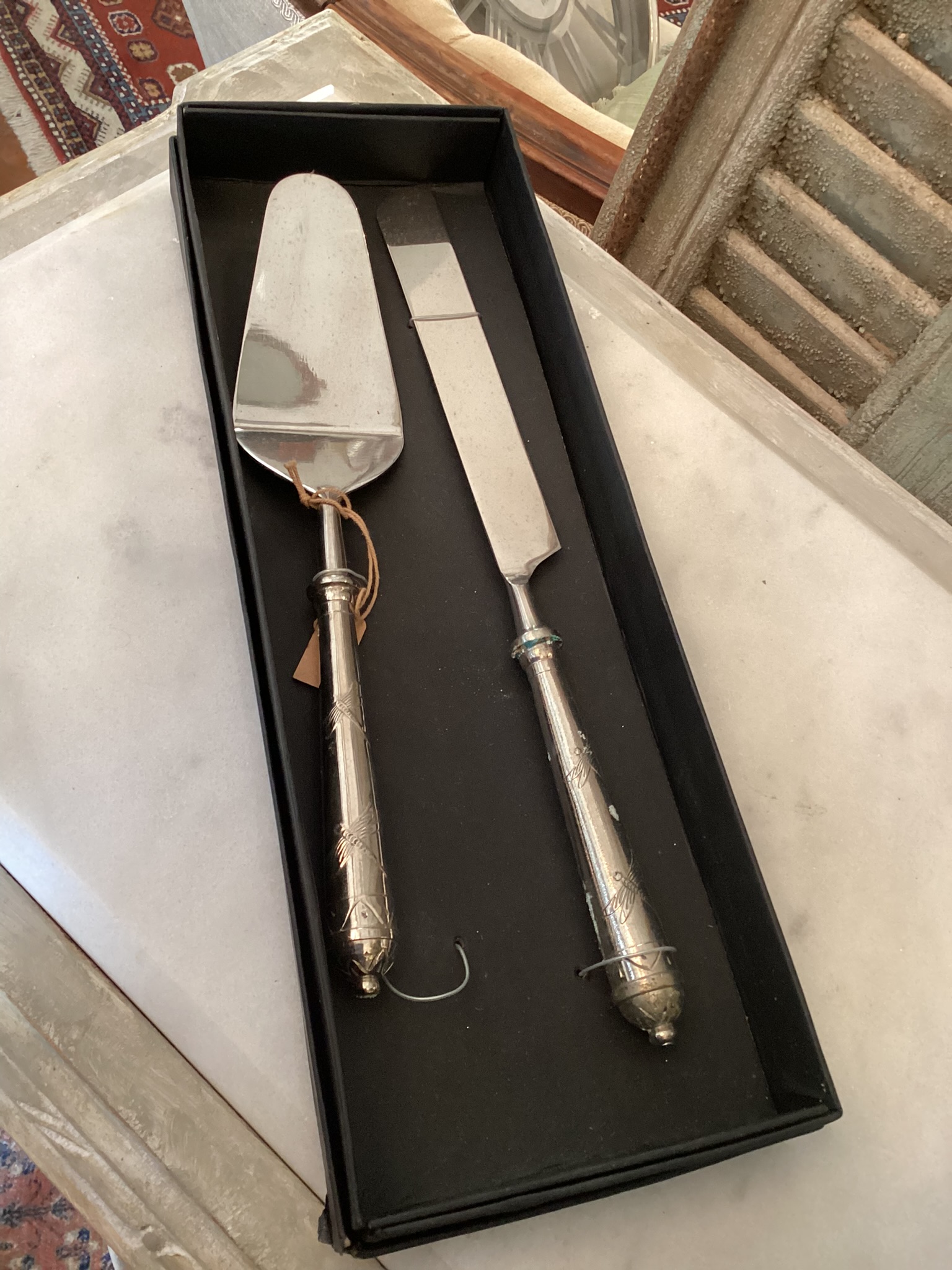 Nickel Dragonfly Cake Server and Cake Knife 159.95 Objects Of Interest