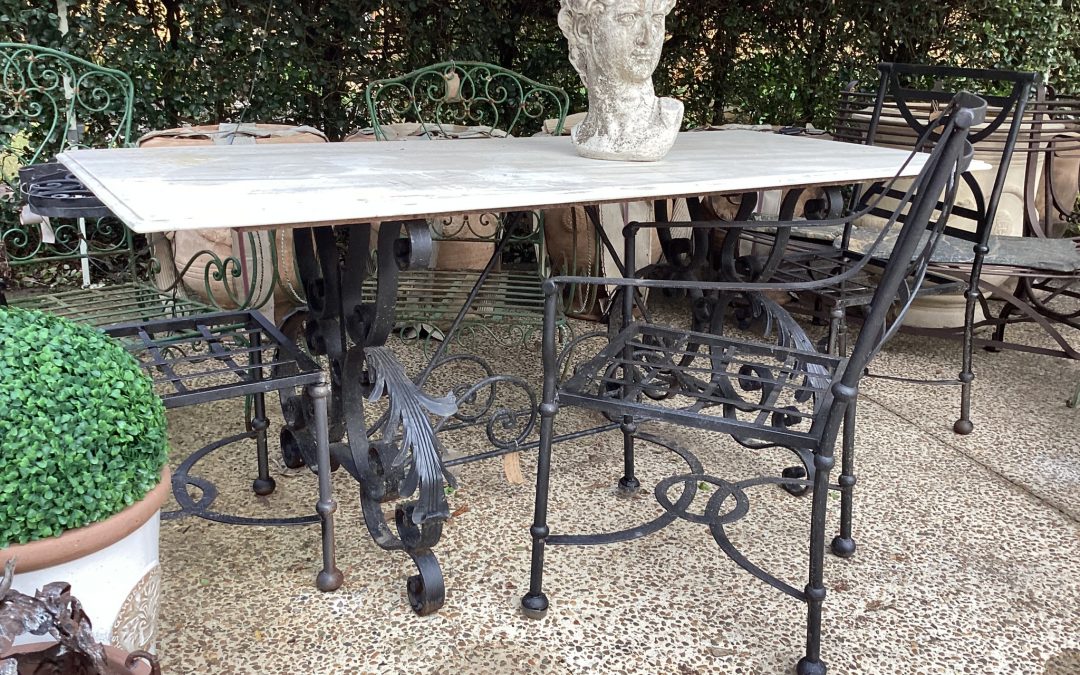 Marble Table with Iron Chairs Table $2495  Chairs $295