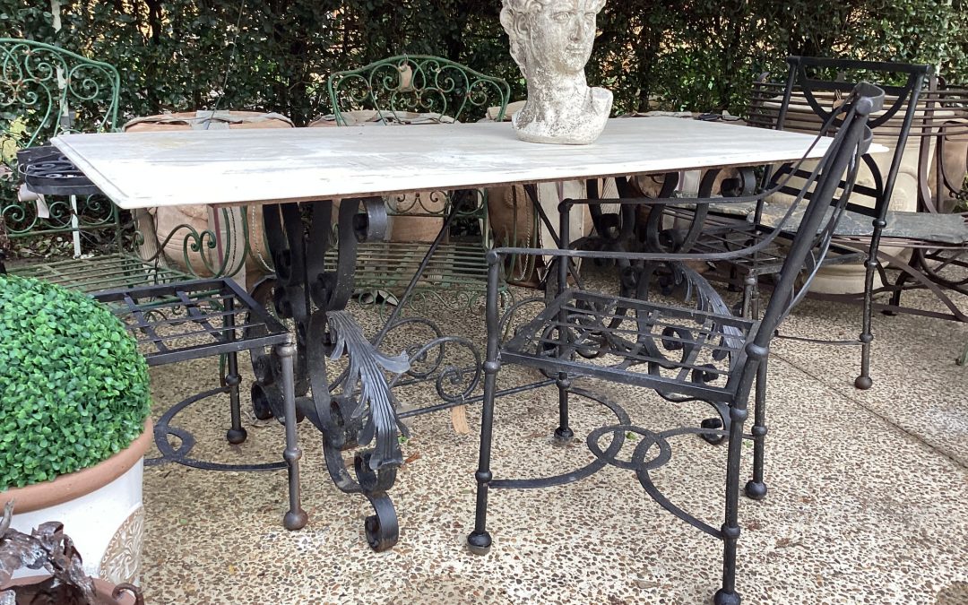 Marble Table with Iron Chairs Table $2495  Chairs $295