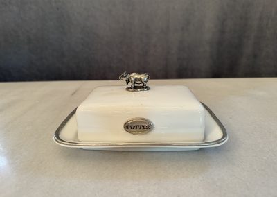White Ceramic and Pewter Butter Dish $199.95